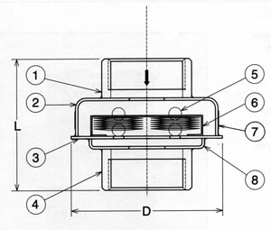 Cross-section drawing of the Series 49 trap with numbered parts